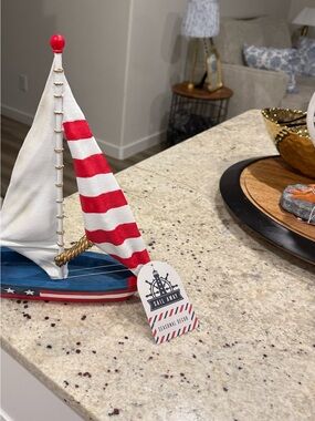 Patriotic Red & White Sailboat Table Accent - Seasonal Decor